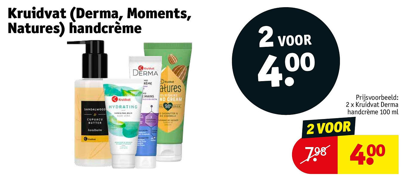 Kruidvat (Derma, Moments, Natures) handcrème