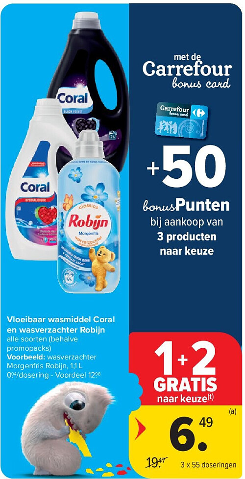 Vloeibaar wasmiddel Coral en wasverzachter Robijn