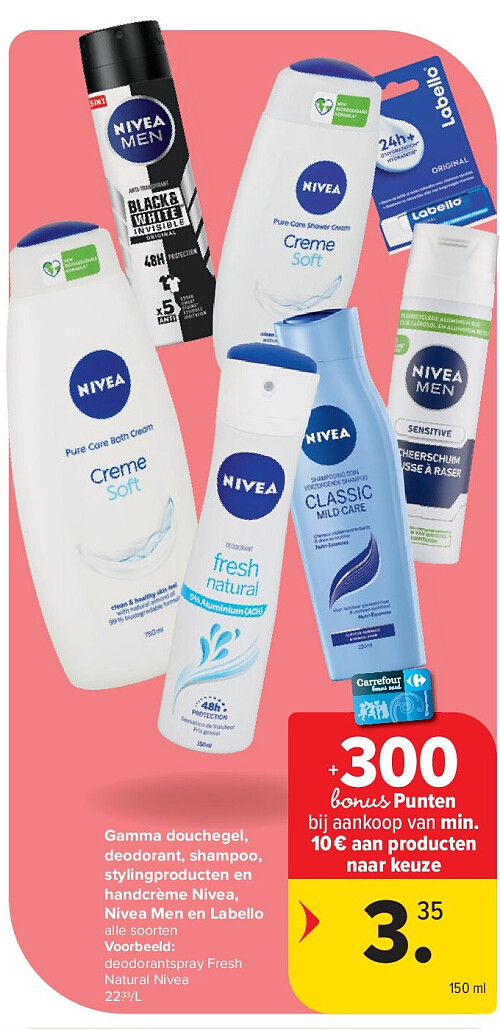 Gamma douchegel, deodorant, shampoo, stylingproducten en handcrème Nivea, Nivea Men en Labello