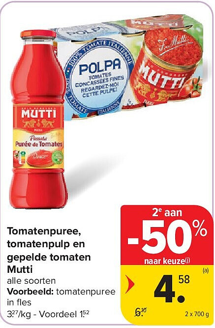 Tomatenpuree, tomatenpulp en gepelde tomaten Mutti