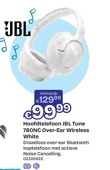 Hoofdtelefoon JBL Tune 780NC Over-Ear Wireless White