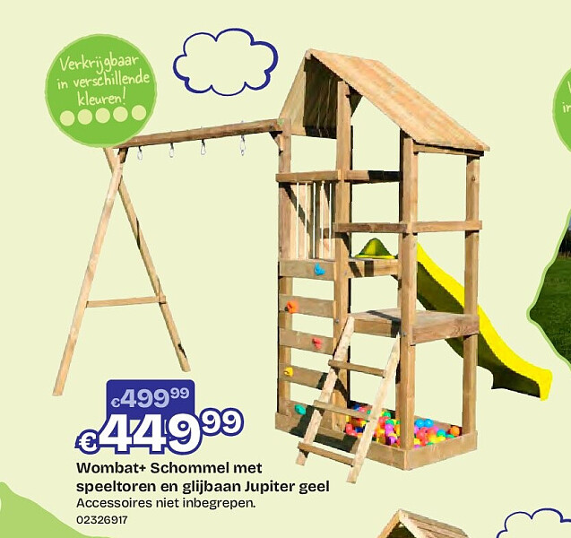 Wombat+ Schommel met speeltoren en glijbaan Jupiter geel
