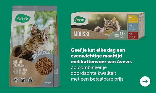 Geef je kat elke dag een evenwichtige maaltijd met kattenvoer van Aveve.