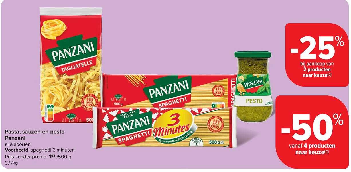 Pasta, sauzen en pesto Panzani