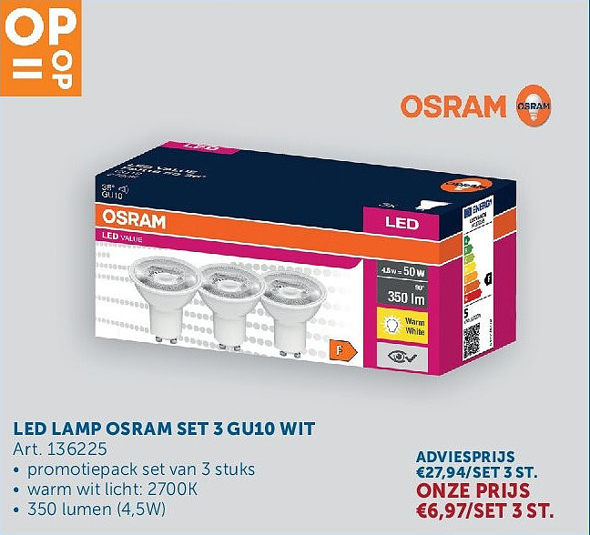 LED LAMP OSRAM SET 3 GU10 WIT