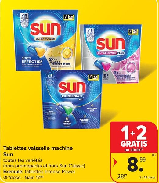Tablettes vaisselle machine Sun 3 x 18 doses