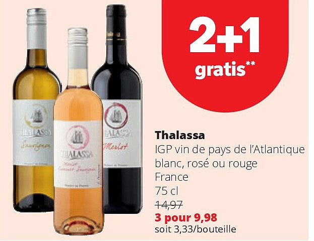 Thalassa IGP vin de pays de l’Atlantique blanc, rosé ou rouge France 75 cl