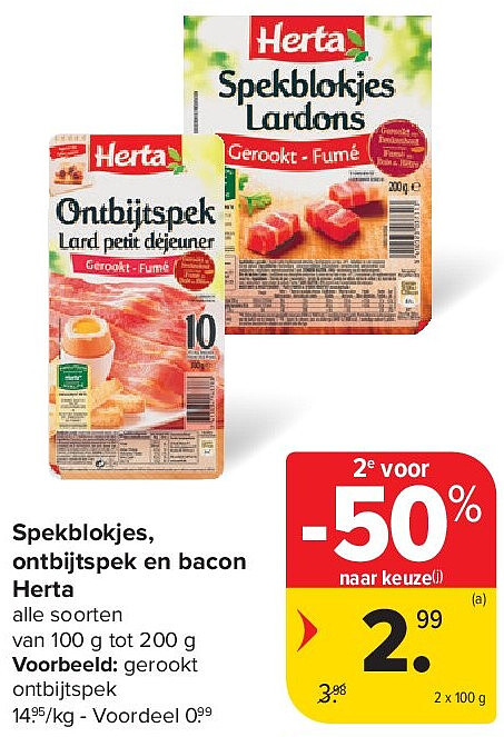 Spekblokjes, ontbijtspek en bacon Herta