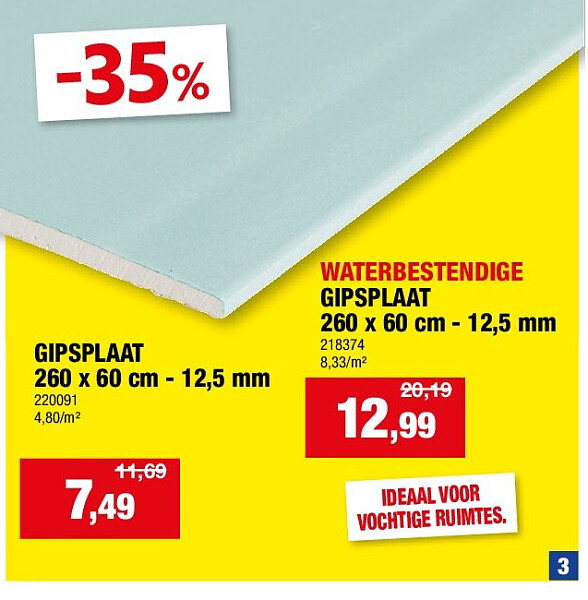 GIPSPLAAT 260 x 60 cm - 12,5 mm