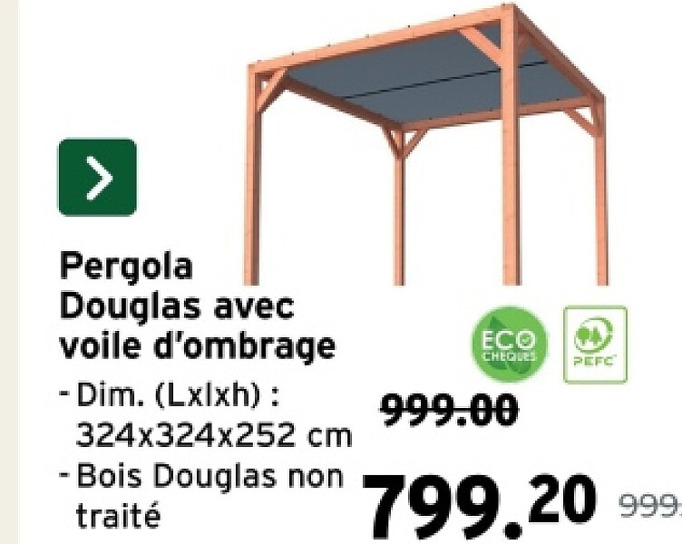 Pergola Douglas avec voile d'ombrage