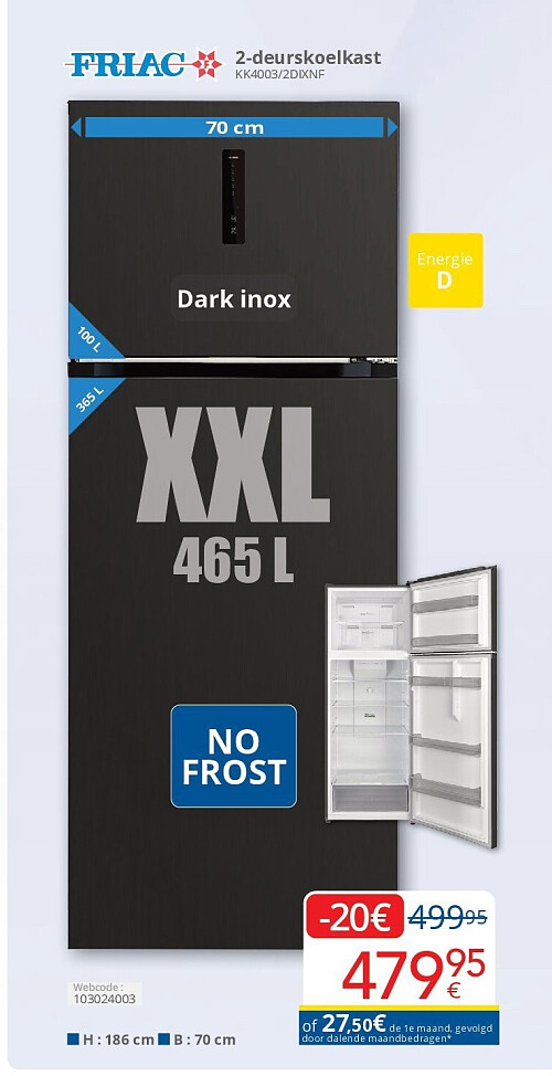 Friac 2-deurskoelkast KK4003/2DIXNF