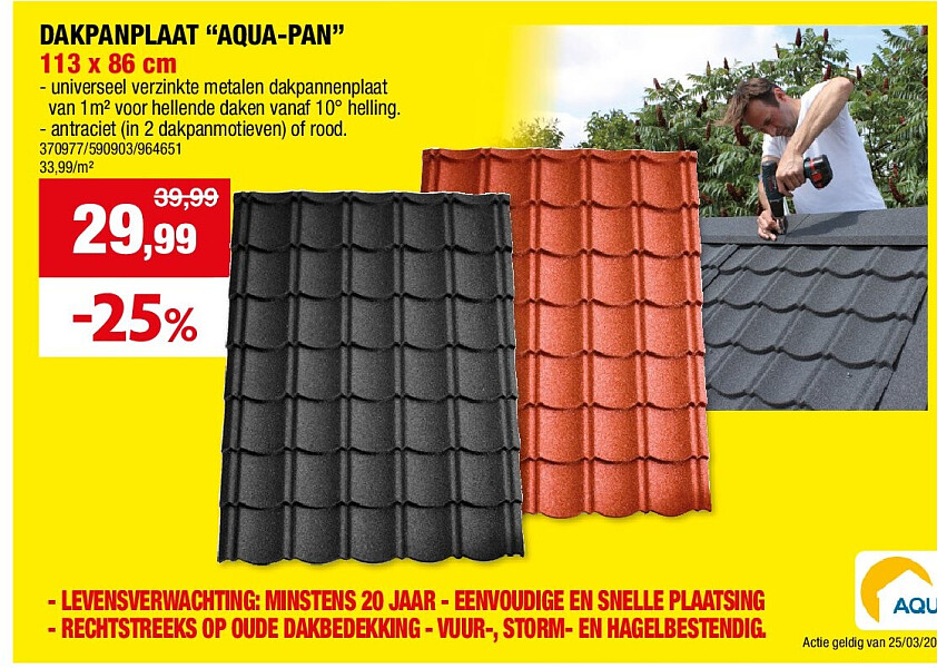 DAKPANPLAAT “AQUA-PAN” 113 x 86 cm