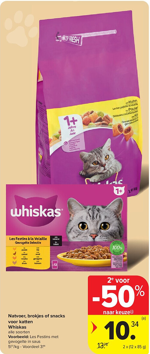 Natvoer, brokjes of snacks voor katten Whiskas