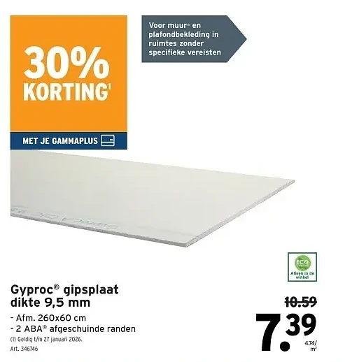Gyproc® gipsplaat dikte 9,5 mm