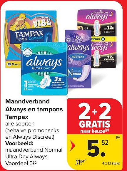 Maandverband Always en tampons Tampax