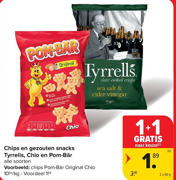 Chips en gezouten snacks Tyrrells, Chio en Pom-Bär
