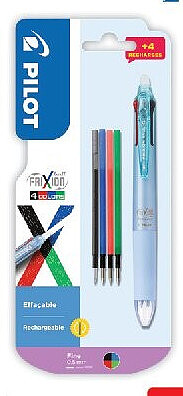 Stylo 4 couleurs retractable bleu Pilot + 4 recharges
