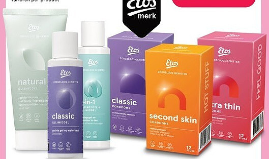 Etos condooms, massageolie en glijmiddel, bijv. Classic condooms 12 stuks