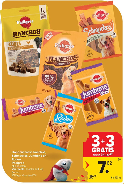 Hondensnacks Ranchos, Schmackos, Jumbone en Rodeo Pedigree