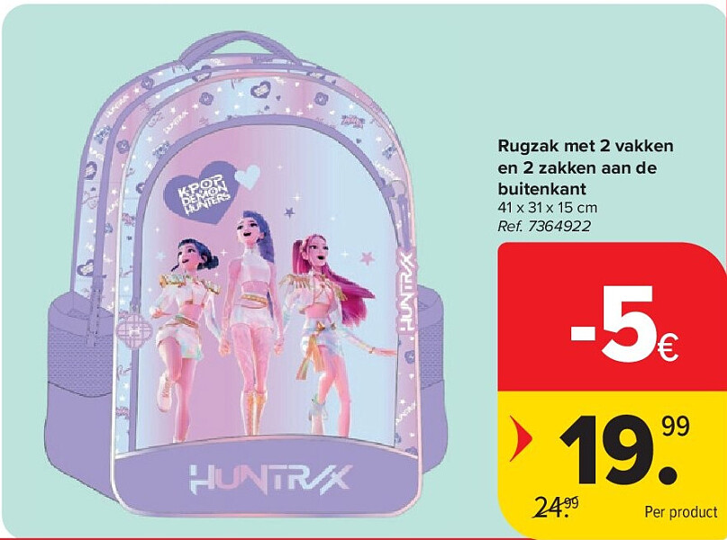 Rugzak met 2 vakken en 2 zakken aan de buitenkant