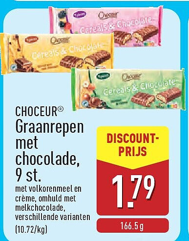 Graanrepen met chocolade, 9st.