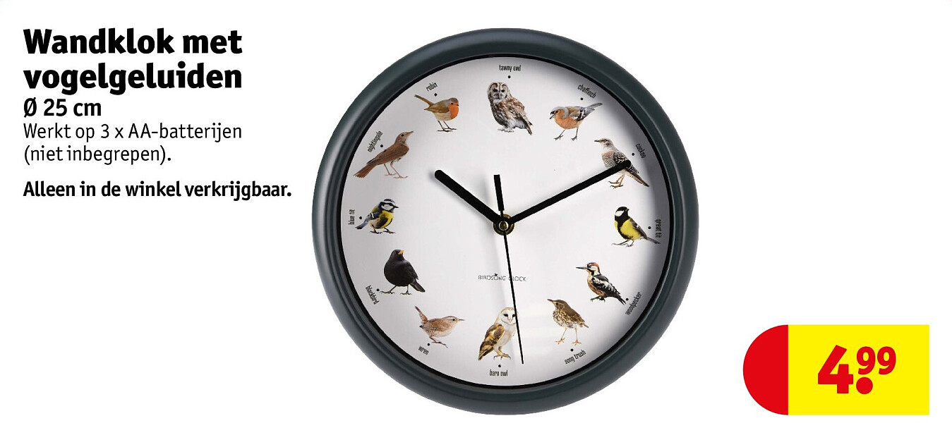 Wandklok met vogelgeluiden