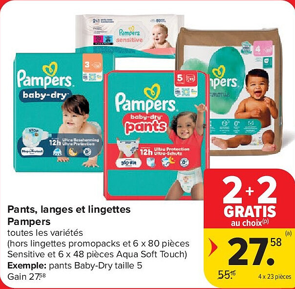 Pants, langes et lingettes Pampers 4 x 23 pièces