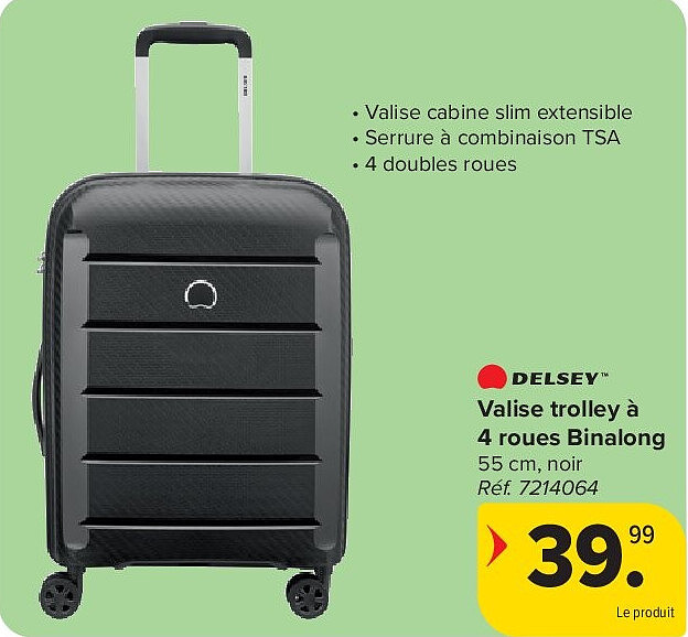 DELSEY Valise trolley à 4 roues Binalong 55 cm