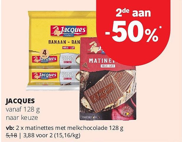 JACQUES matinettes met melkchocolade 128 g
