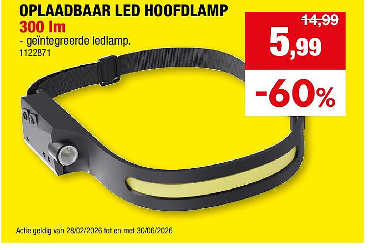 OPLAADBAAR LED HOOFDLAMP 300 lm
