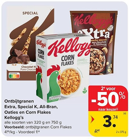 Ontbijtgranen Extra, Special K, All-Bran, Oaties en Corn Flakes Kellogg’s
