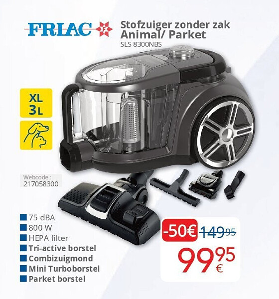 Friac Stofzuiger zonder zak Animal/ Parket SLS 8300NBS