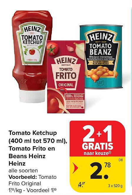 Tomato Ketchup (400 ml tot 570 ml), Tomato Frito en Beans Heinz Heinz