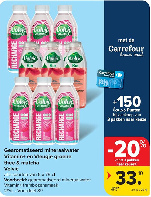 Gearomatiseerd mineraalwater Vitamin+ en Vleugje groene thee & matcha Volvic