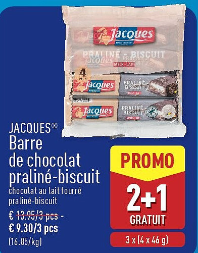 Barre de chocolat praliné-biscuit