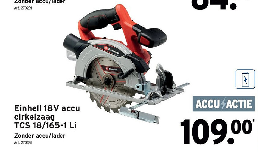 Einhell 18V accu cirkelzaag TCS 18/165-1 Li