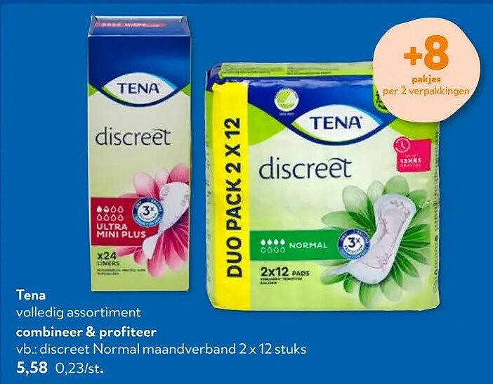 Tena discreet Normal maandverband 2 x 12 stuks