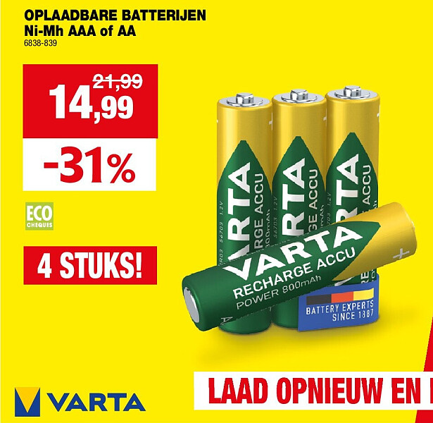 OPLAADBARE BATTERIJEN Ni-Mh AAA of AA