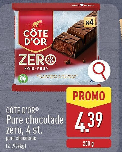CÔTE D'OR® Pure chocolade zero, 4st.