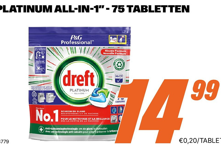 Dreft vaatwastabletten Platinum All-in-1 - 75 tabletten