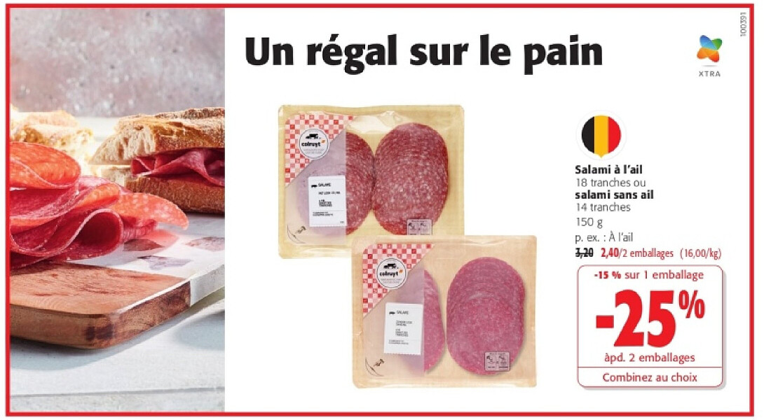 Salami à l'ail 18 tranches ou salami sans ail 14 tranches 150 g