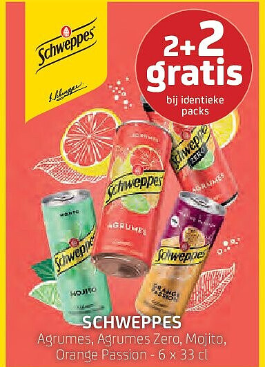 Schweppes Agrumes, Agrumes Zero, Mojito, Orange Passion 6 x 33 cl