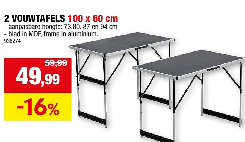 2 VOUWTAFELS 100 x 60 cm
