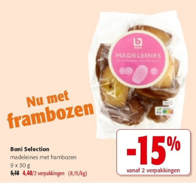 Boni Selection madeleines met frambozen 9 x 30 g