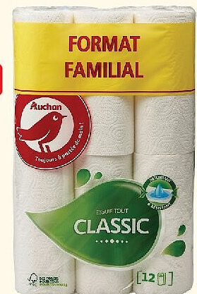 Essuie-tout classique Auchan, format familial x12 rouleaux