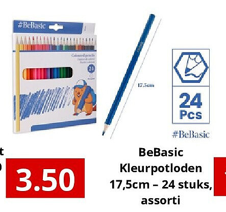 BeBasic Kleurpotloden 17,5cm – 24 stuks, assorti