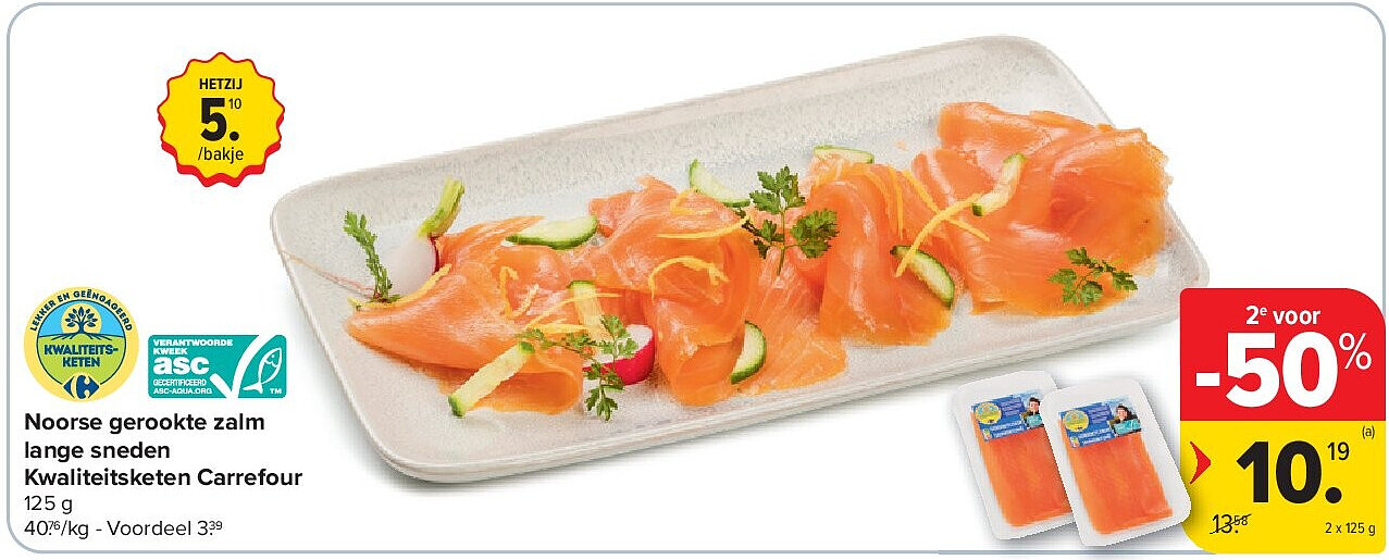 Noorse gerookte zalm lange sneden Kwaliteitsketen Carrefour