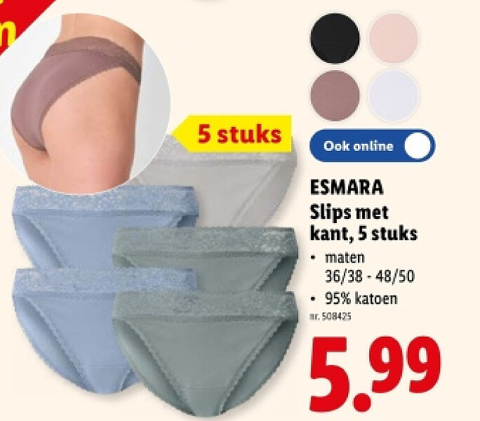 Slips met kant, 5 stuks