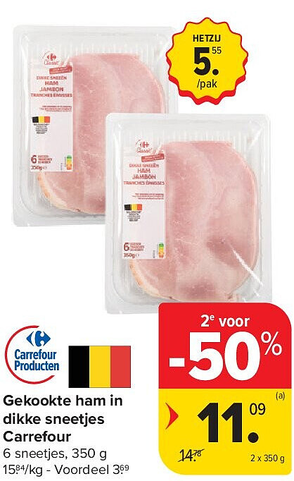 Gekookte ham in dikke sneetjes Carrefour