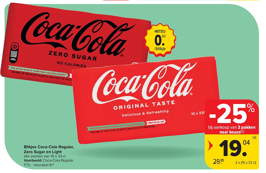 Blikjes Coca-Cola Regular, Zero Sugar en Light
